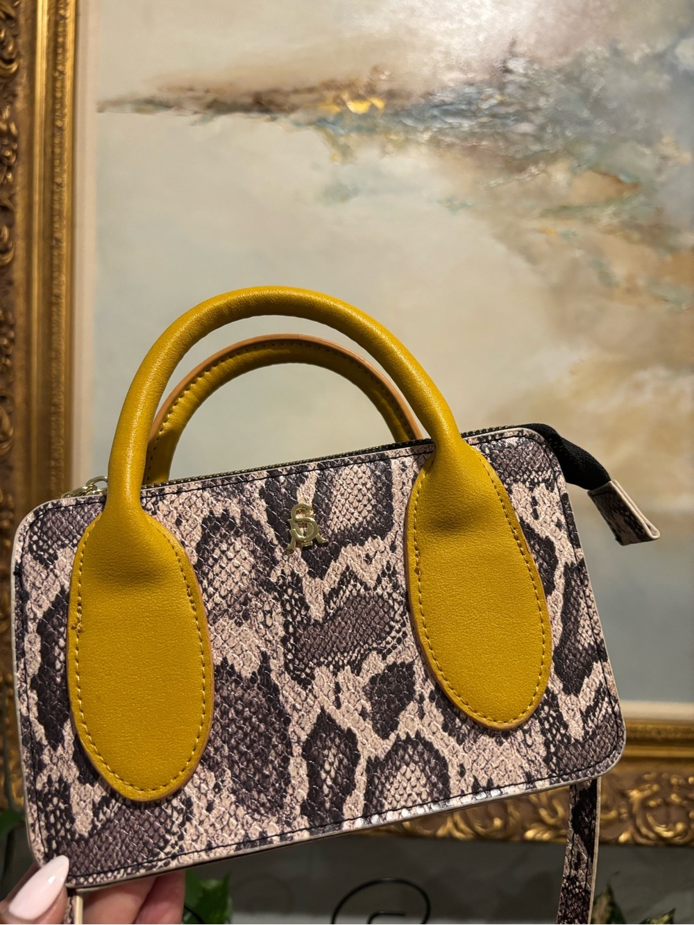 STEVE MADDEN Bhenrik  Top-Handle Bag with Snake-Print Trim